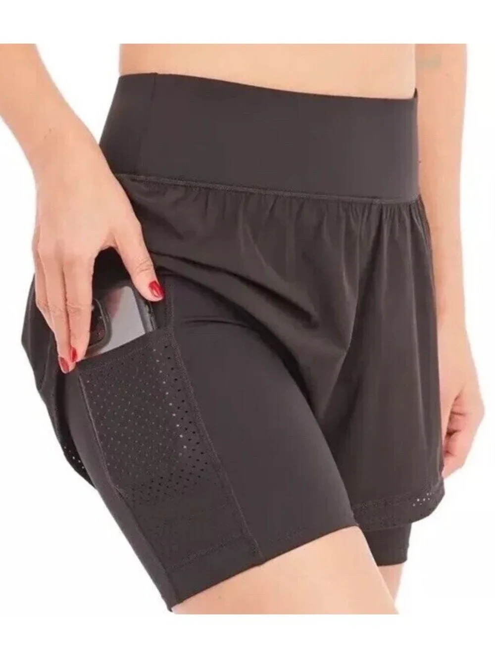SPANX Get Moving Shorts Womens XS Black 2 in 1  Double Layer Athletic Running